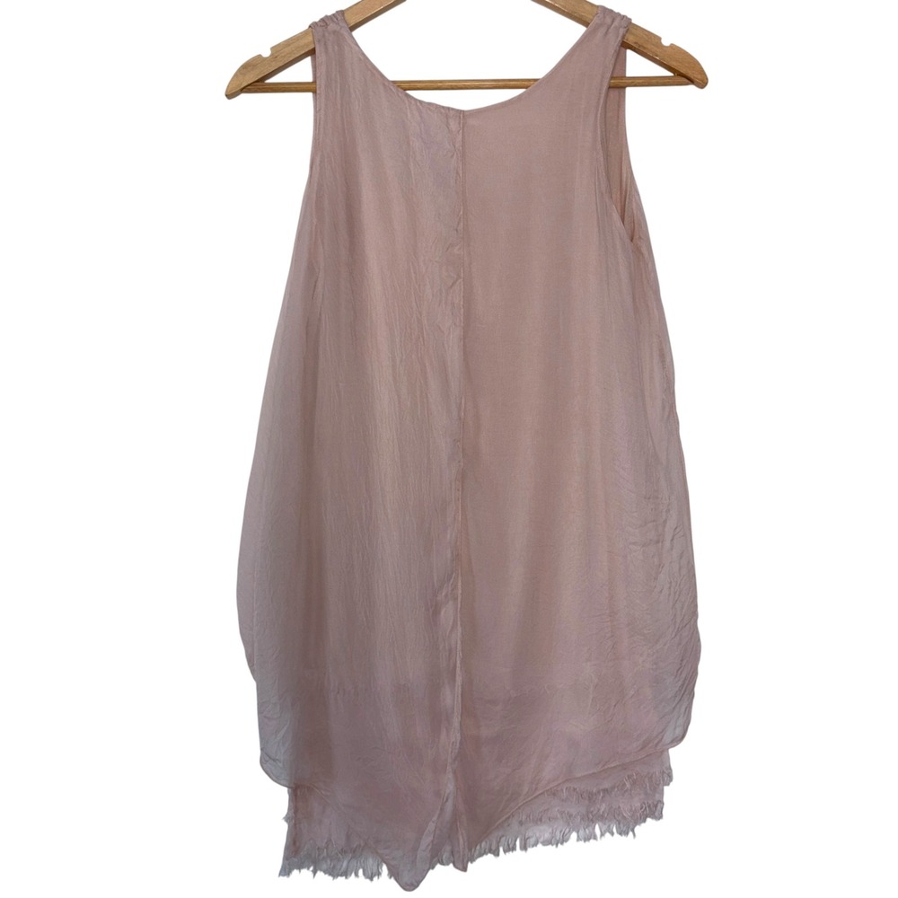 Mariel Tank Top Womens 100% Silk Layered Flowy Raw Hem Italy Boho Small Pink - Picture 2 of 8
